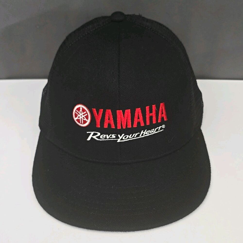 Yamaha Revs Your Heart Trucker Hat Black Mesh Back Adjustable Snapback